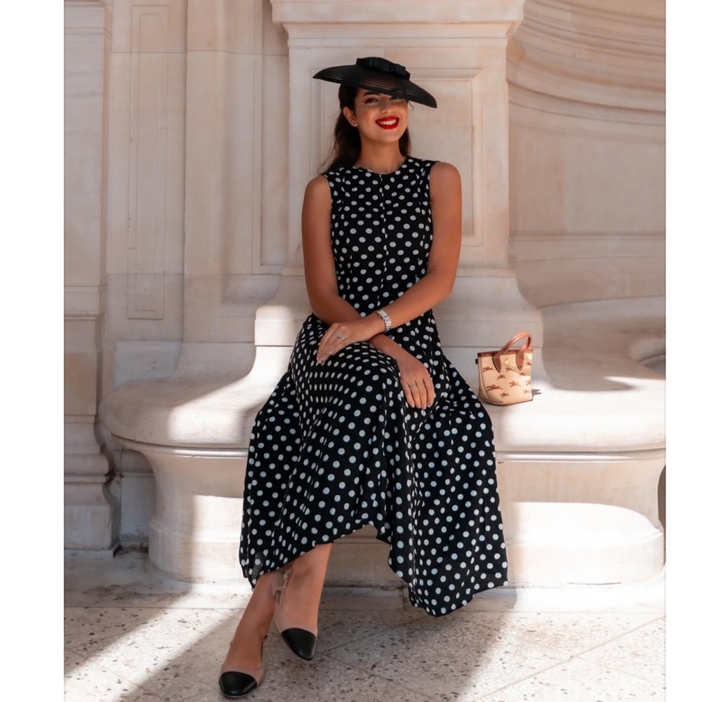Zara linen blend polka dot dress